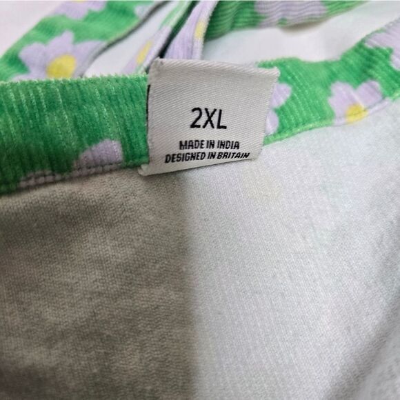 LUCY & YAK Whoopsy Daisy floral green corduroy mini pini pinafore dress 2X - Picture 7 of 11